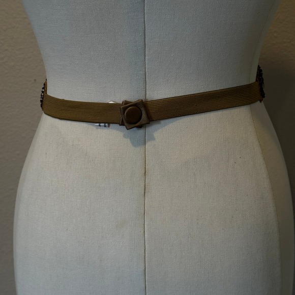 Elastic Waist‎ Belt Flower Beaded Accents Small Gold Brown Boho Indie main image 2